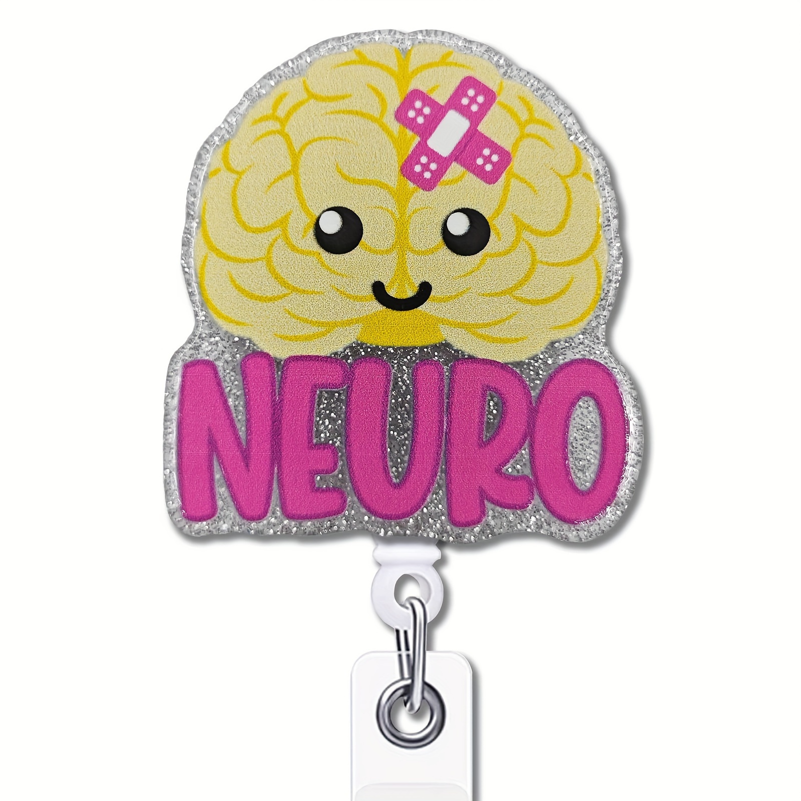 

Retractable Badge Reel With Acrylic Brain Design, Glitter Neuro Fun Id Badge Holder With Alligator Clip And Swivel Snap, Durable Nylon Cord, Perfect For Neurologists, Nurses, Medical Assistants