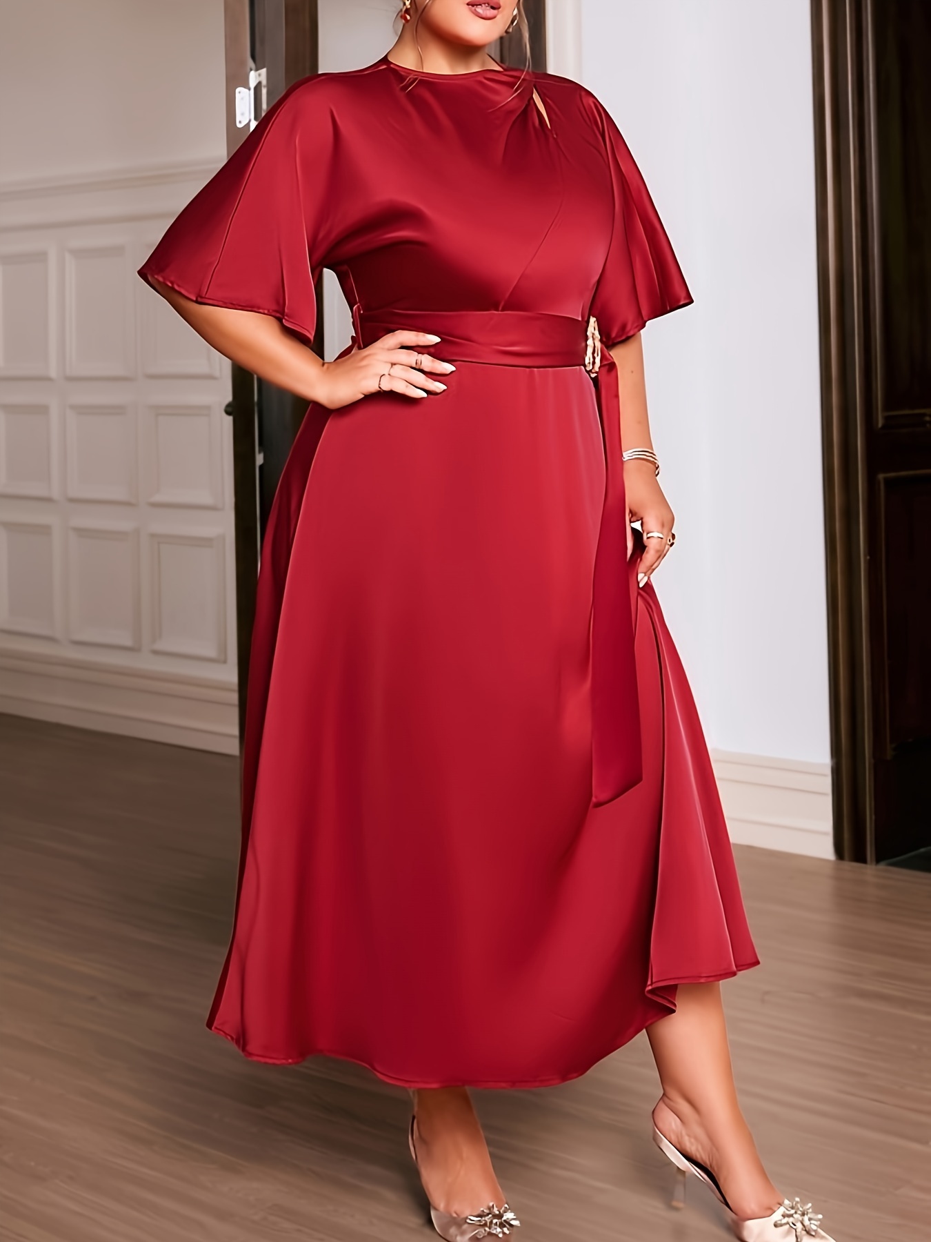 womens plus size elegant long dress solid color polyester - Temu