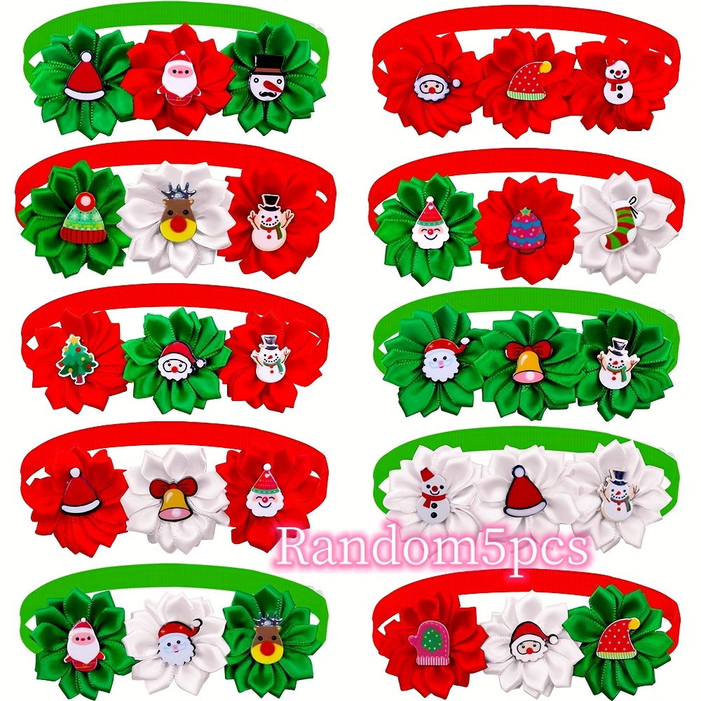 TEMU Christmas Pet Bow Tie, Dog Fashion Christmas Collar Accessory, Doll Accessories Decoration, Color Random 5pcs
