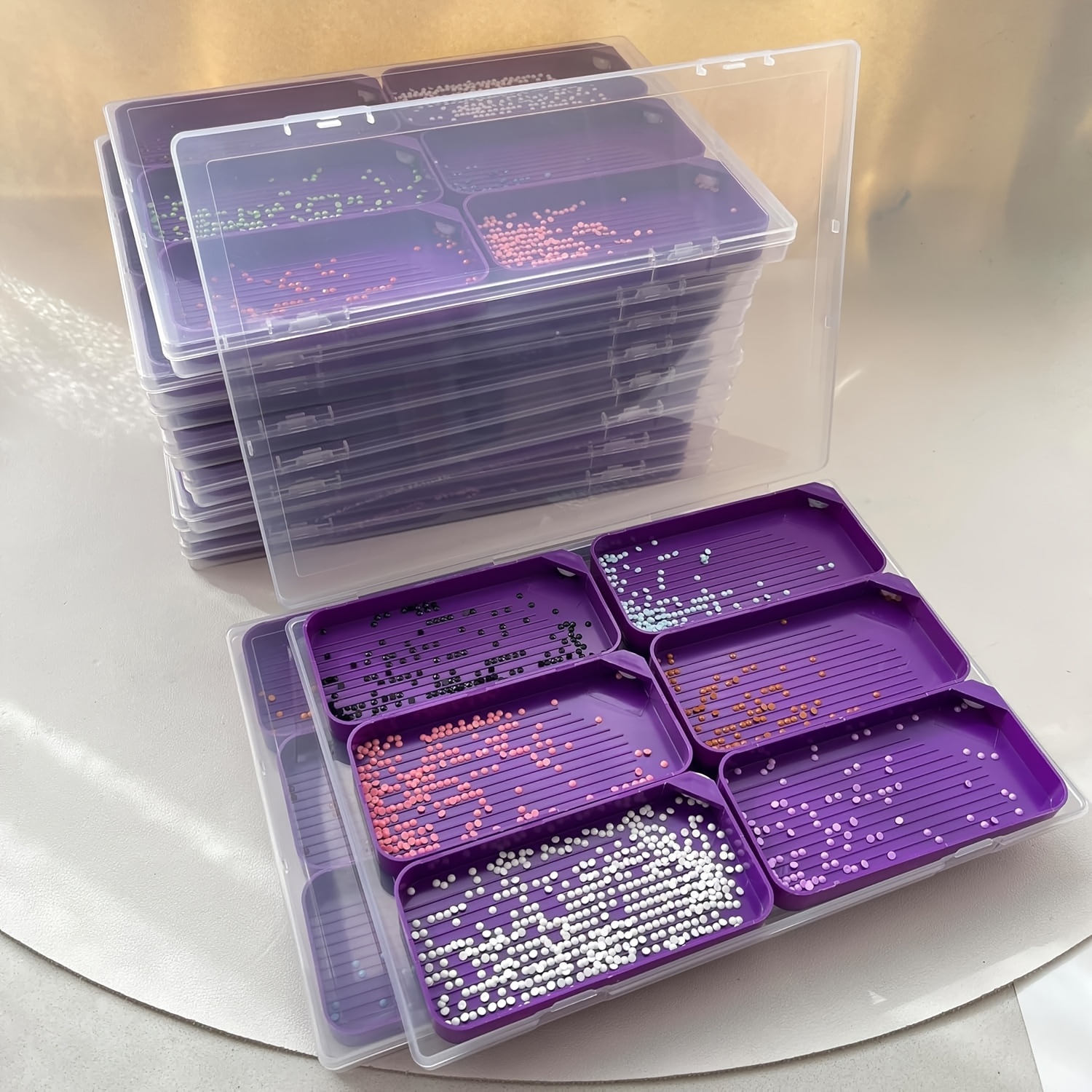 

6-pack Elegant Diamond Painting Trays With Lids - Plastic Bead Organizer Storage Containers, Rectangle Shape With Closure For Beading & Jewelry Making