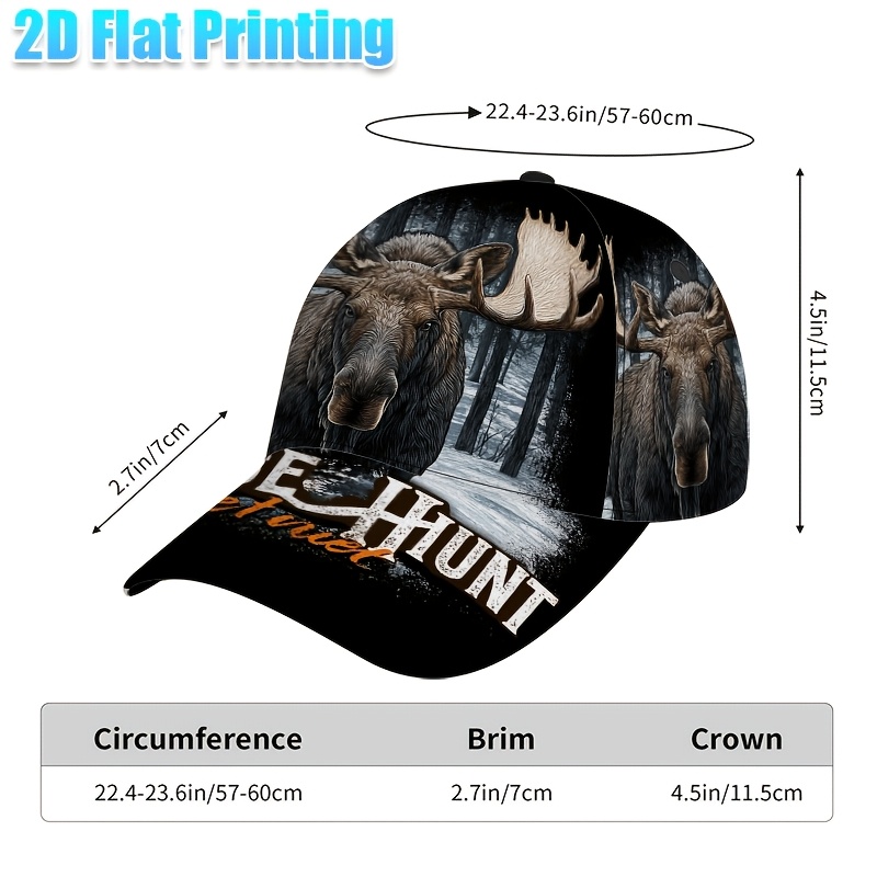 TEMU 1pc, Casquette de baseball snapback à impression plate 2D avec une chasse au cerf dans une forêt hivernale - Chapeau ajustable et léger adapté à