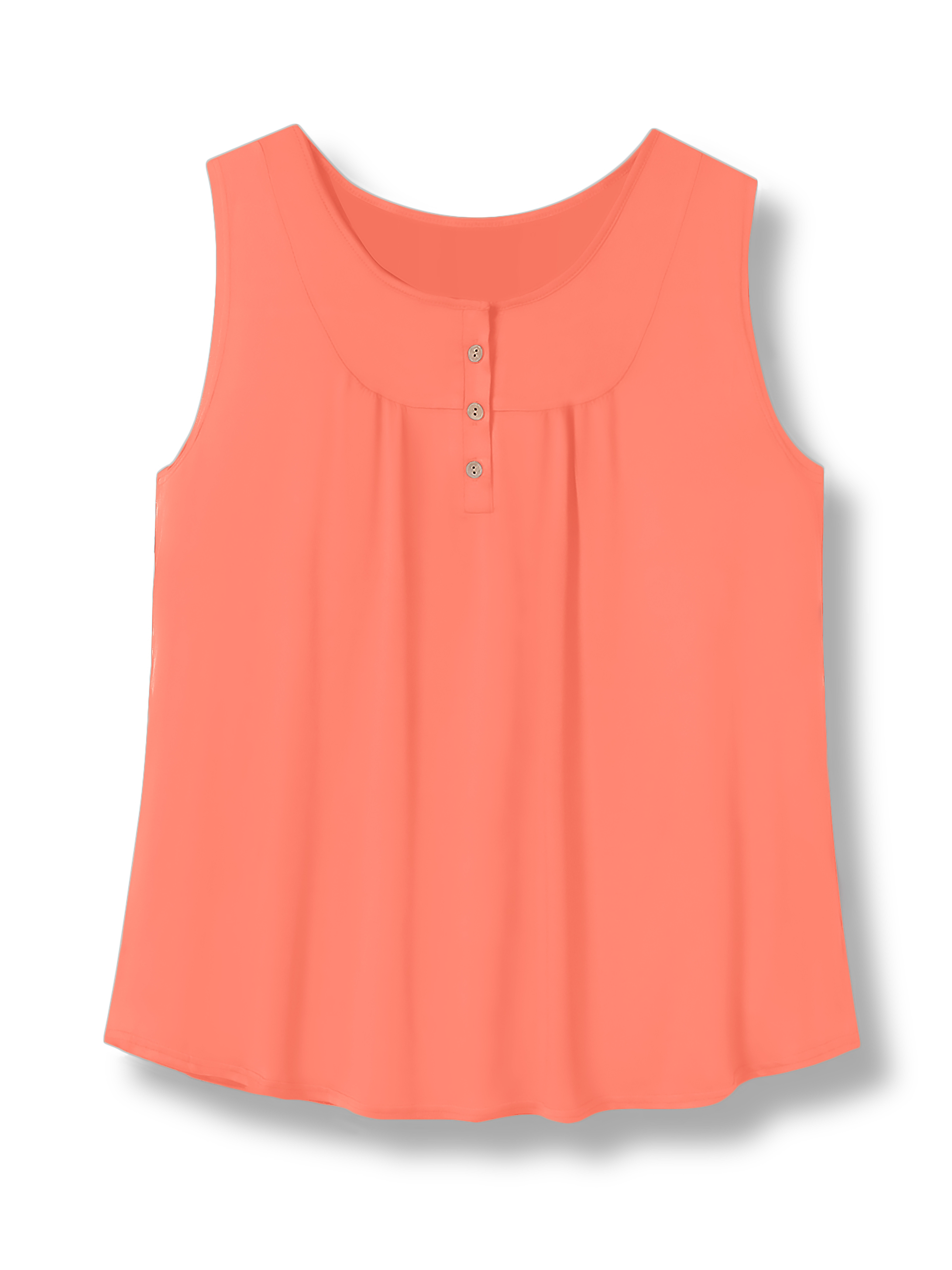 Plus Size Casual Tank Top, Women's Plus Solid Round Neck Medium Stretch Henley Tank Top