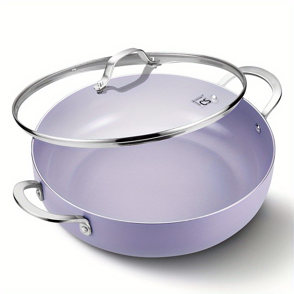 TEMU Poêle à avec couvercle, 12 pouces, poêle à antiadhésive toxines avec couvercle, poêle à de grande capacité de 30 cm, 5,5 QT, compatible four,