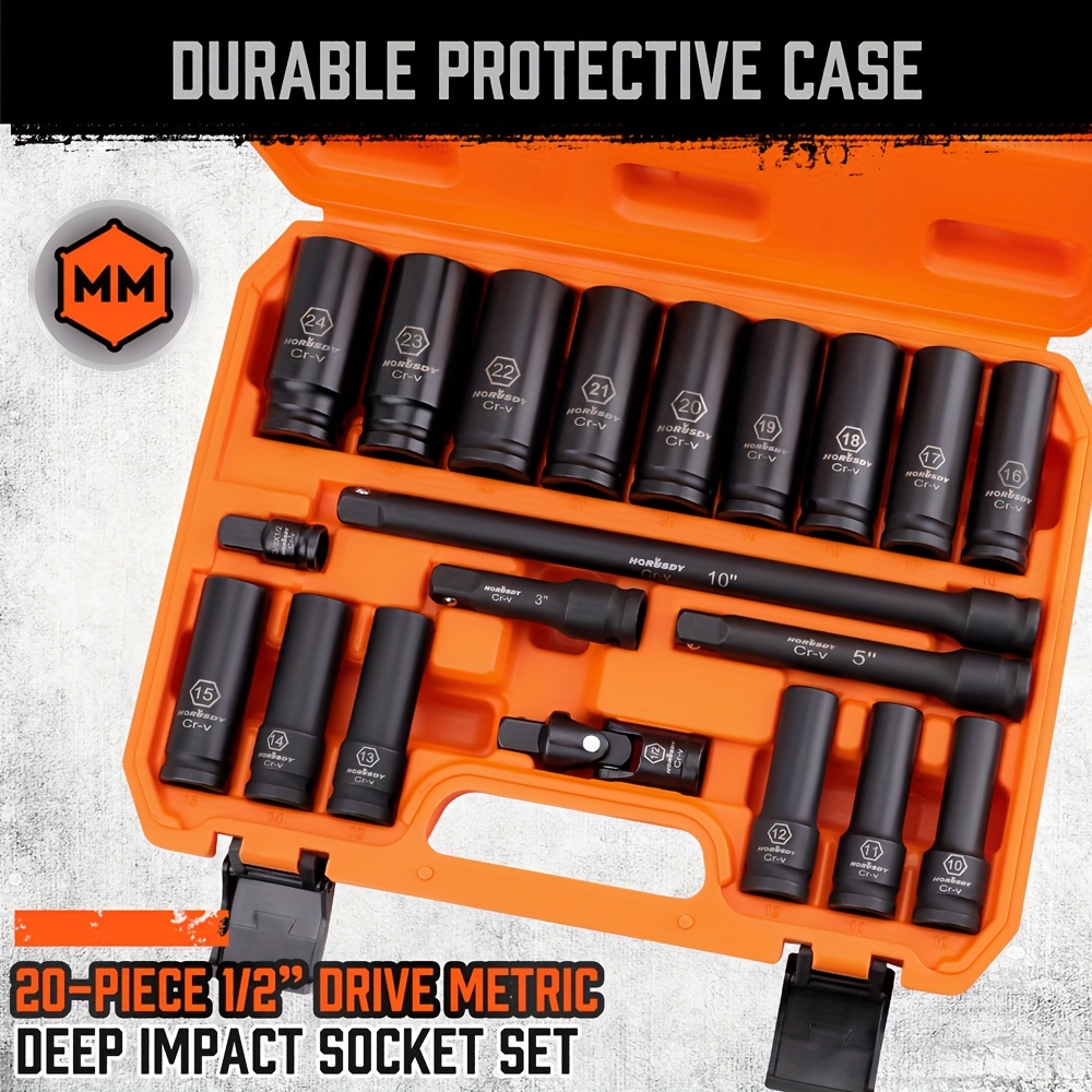 20pcs Deep Socket Set Impact 1/2" Drive Extension Bars
