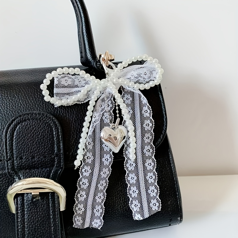 Lace Pearl Bow Bag Pendant Keychain Accessory Love Heart Pendant