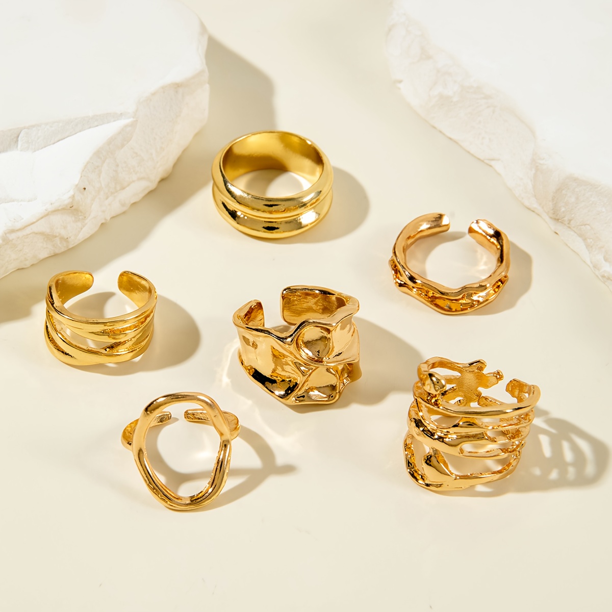 6pcs Retro Metal Geometric Hollow Ring Set for Women