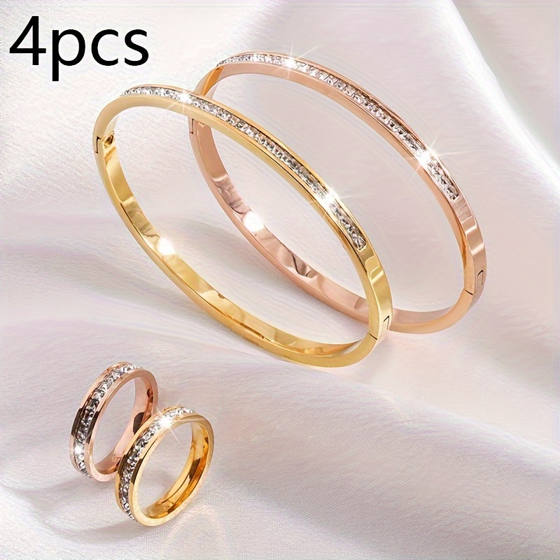 

4 Pieces Stainless Steel Bracelet + Ring, And Stylish Fashion Accessories