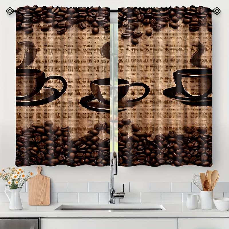 TEMU Chic Short Curtains - Rod For Kitchen, Bathroom & Cafe Decor, Machine Washable Polyester