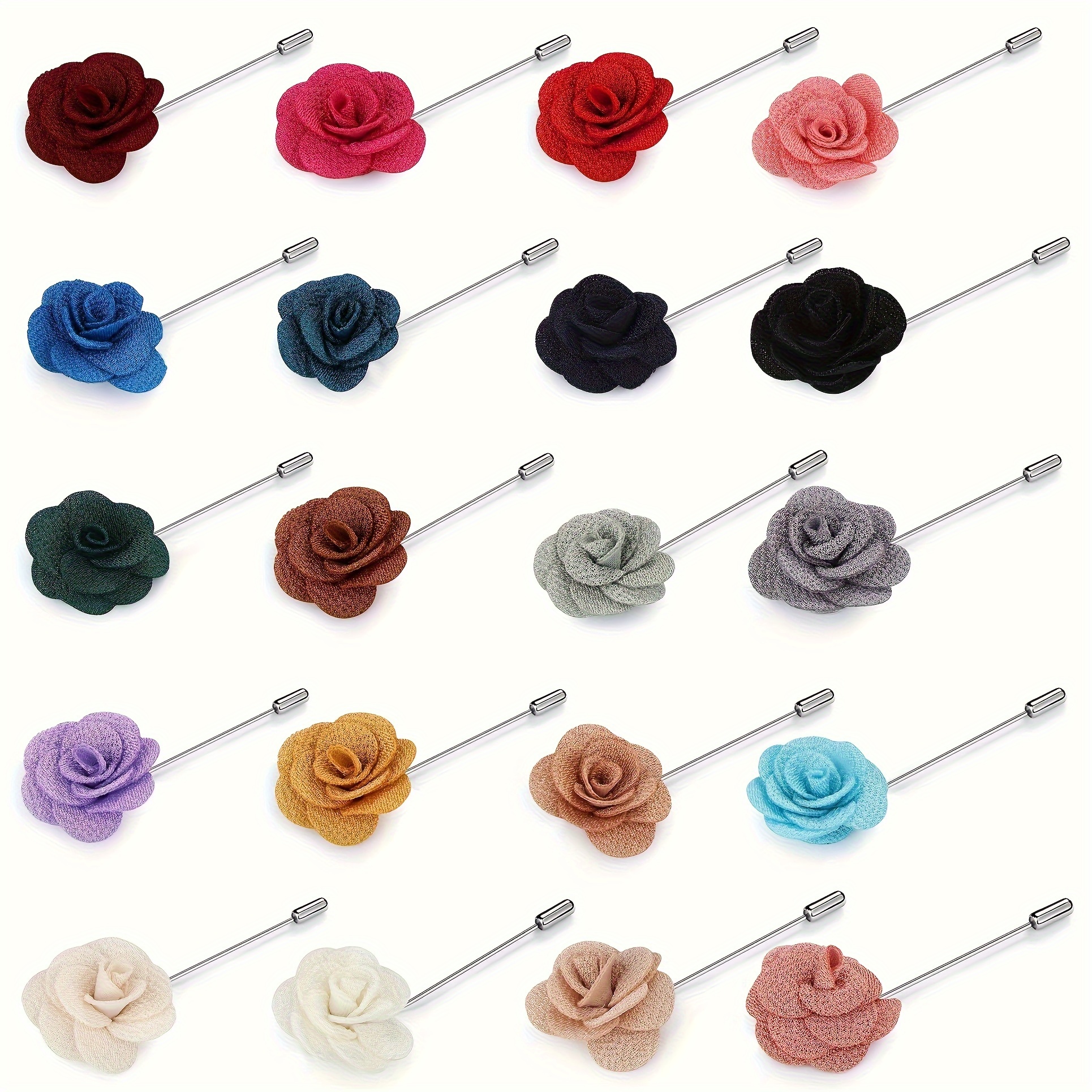 

20pcs Men's Lapel Pins, Handmade Camellia Flower Boutonniere, Stick For Suits Wedding Formal Occasions Men