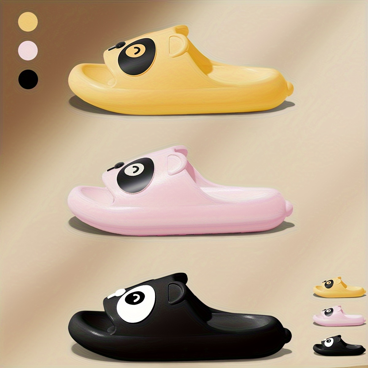 

Women's Cute Panda Design Slides, Casual Open Toe Soft Sole Shoes, Comfortable Slip On Slides