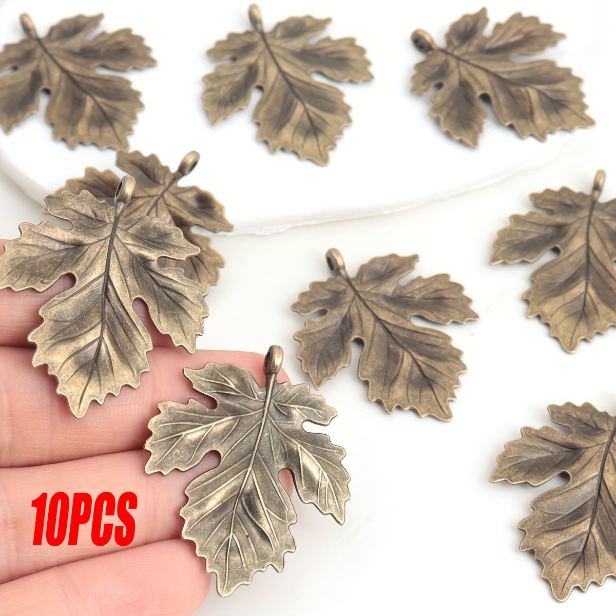 Image of 10pcs/30 Vintage Maple Leaf Pendants, Halloween Maple Leaf Charms, Alloy Material, Antique Bronze And Antique Silvery 3d Intricate Texture Leaf Pendants For Jewelry Diy Making