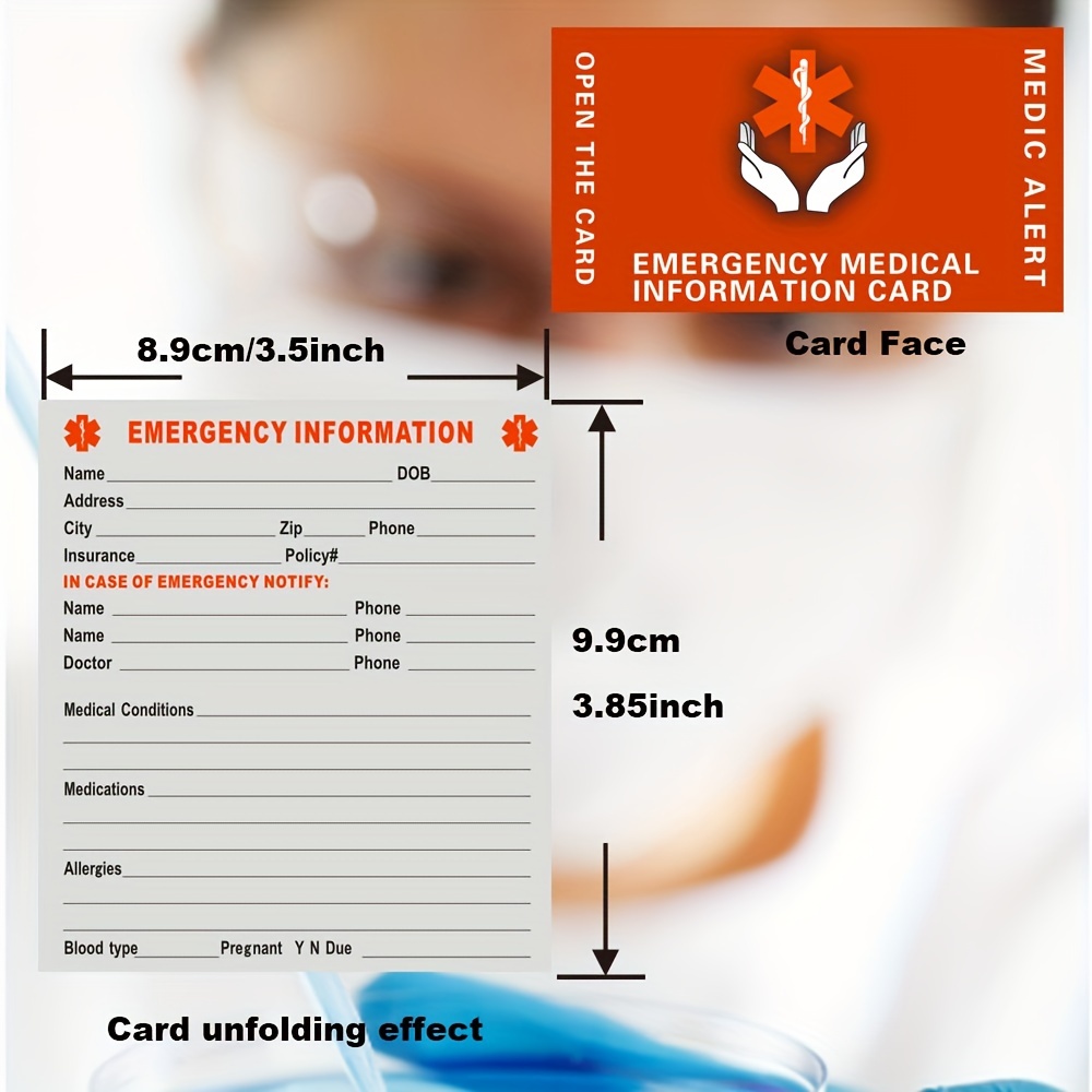 TEMU 5pcs Alert Cards Suitable For Emergency Preparedness - Foldable Wallet-sized Emergency Contact & Condition Cards With Alerts, Medication Lists
