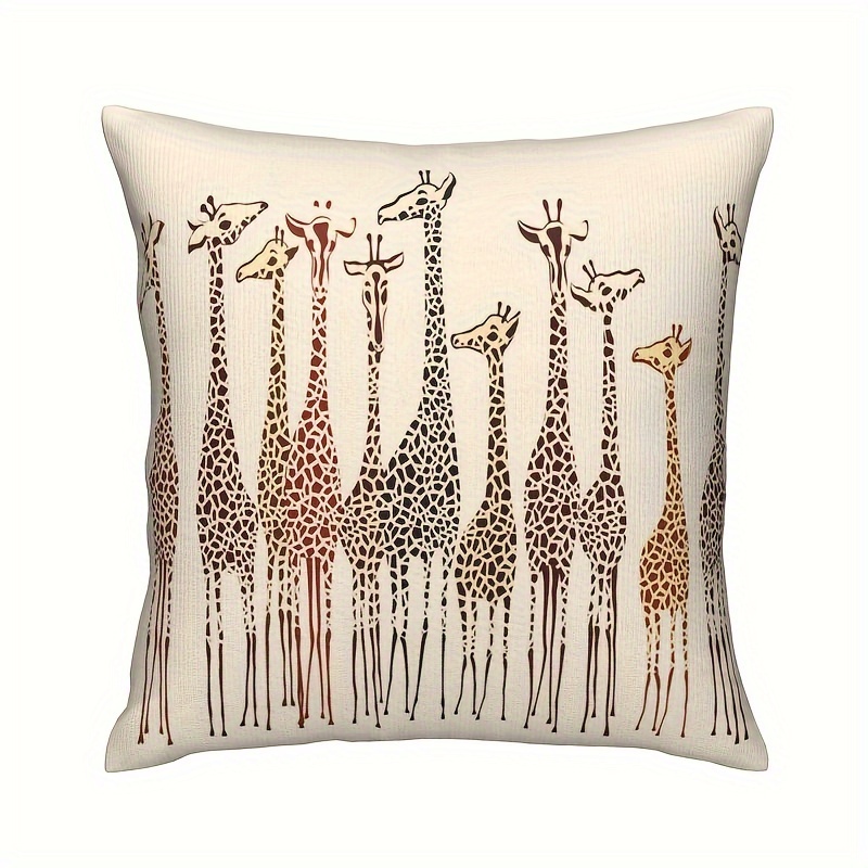 

1pc Giraffes Throw Pillow Covers, Cute Wild Animal Cartoon Cushion Cases Decorative Pillow Cases For Couch Sofa Bedroom Short plush decor 18x18 inch