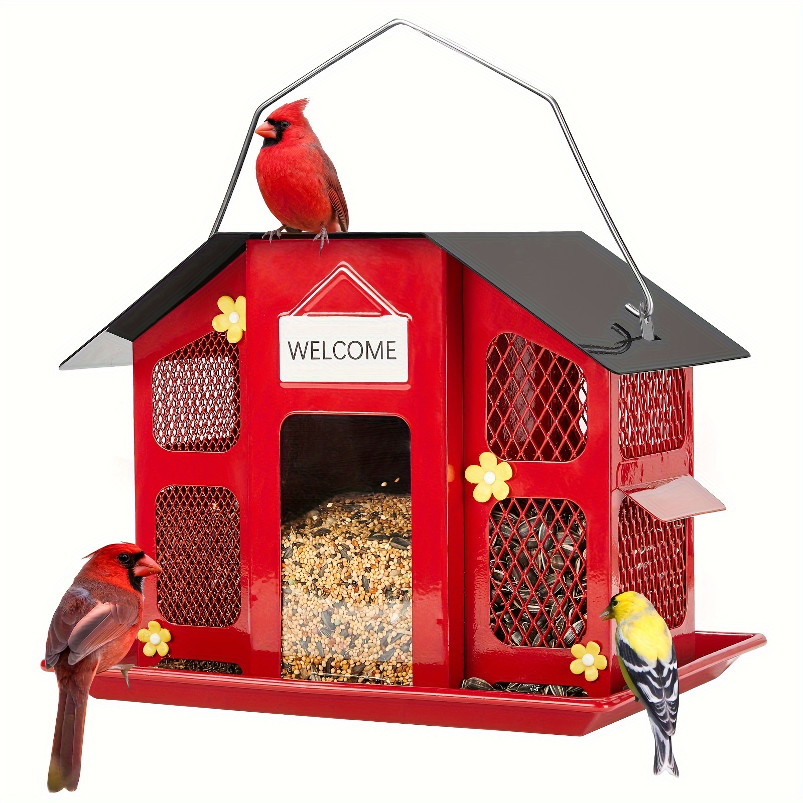 

Kingsyard Metal Mesh Bird Feeders For Outdoors Hanging, Wild Bird Feeder With Weatherproof Roof & Seed Tray For Finch