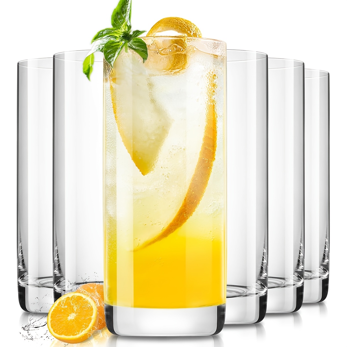 Image of 6pcs Thick Bottom Glass Cup Set, Glass Highball Cup, Classic Drinking Glass, Straight Drinking Glass, Commercial Glass Cup, Mixed Cup Set