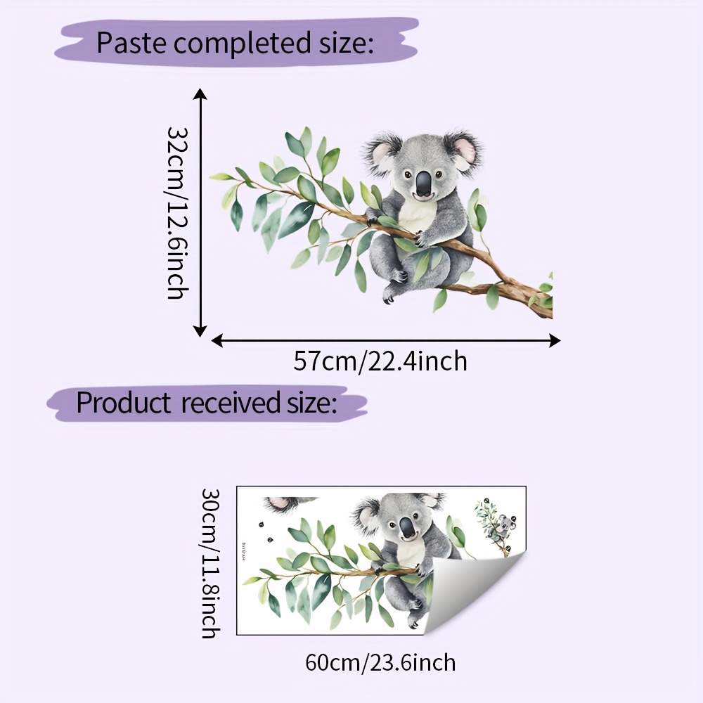 Image of A Wall Sticker Featuring A Small Koala On A Branch, Made Of Removable Waterproof Pvc, Suitable For Decorating Study Rooms, Living Rooms, And Bedrooms, Measuring 11.8 By 23.6 Inches