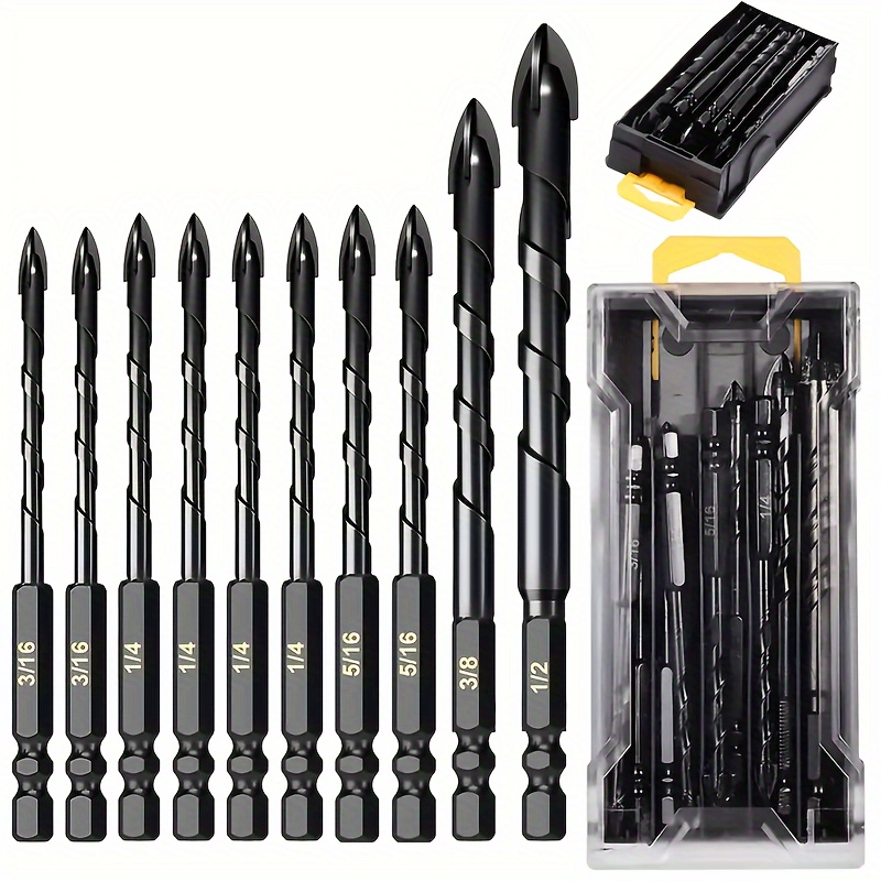 

Concrete Drill Bit Set: Multi- Masonry Bits For Brick, Glass, Plastic, And Wood, With Carbide Tips For Tiles And Walls