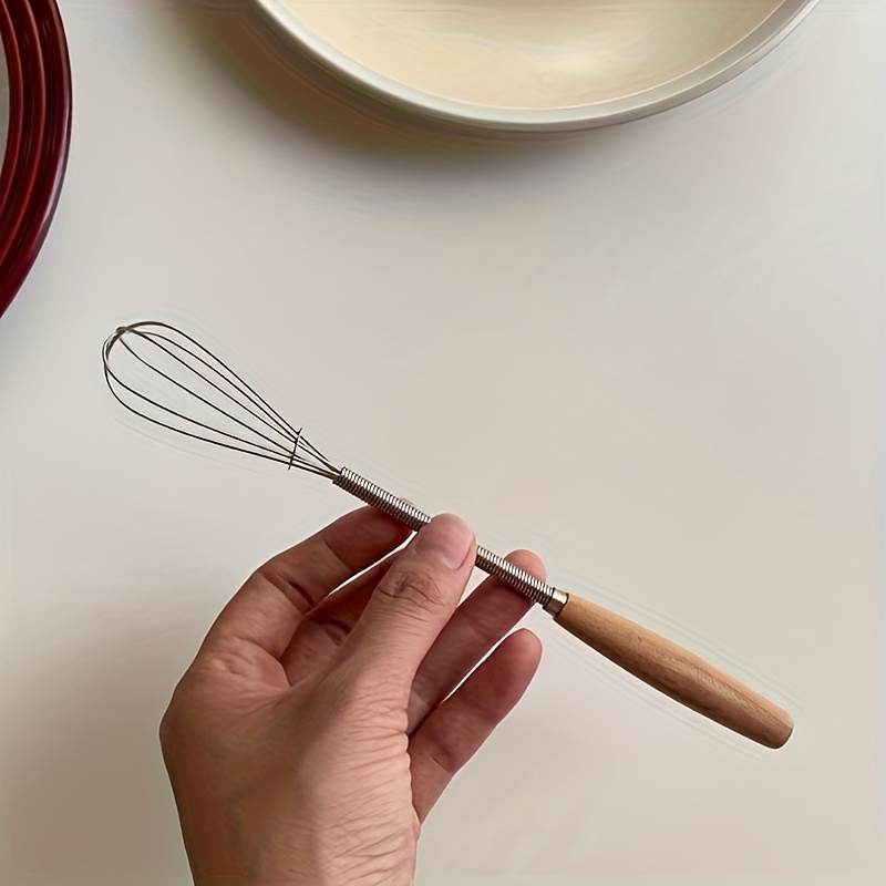 Juego de 1/3 batidores con mango de madera maciza, mini batidor de huevos de acero inoxidable para cocina, batidor de alambre para leche, para mezclar, revolver, batir o licuar, apto para batir huevos, leche, leche de soja y jugo