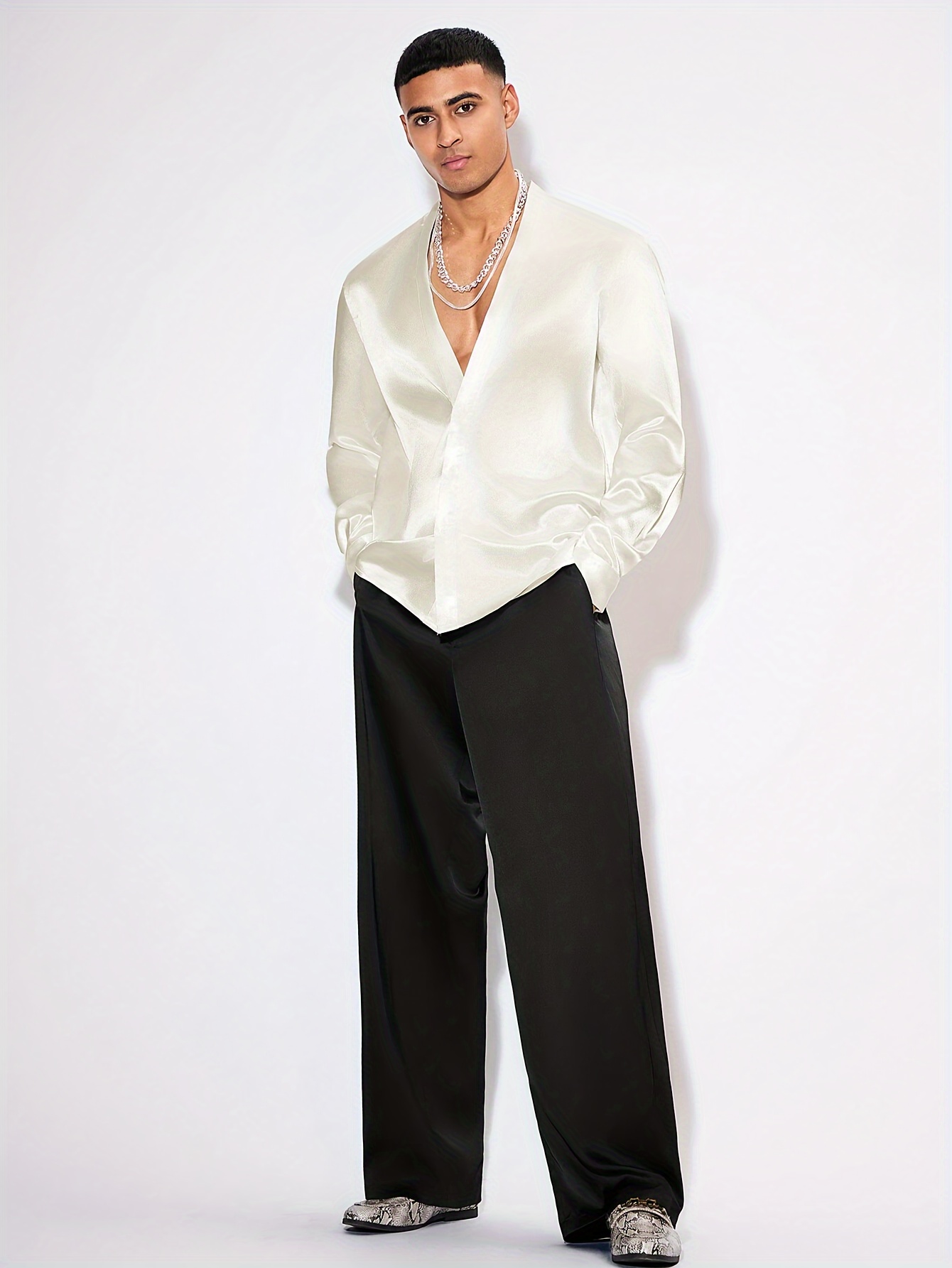 Ropa Elegante Camisa De Seda Hombre Blanca Camisas De Manga Larga