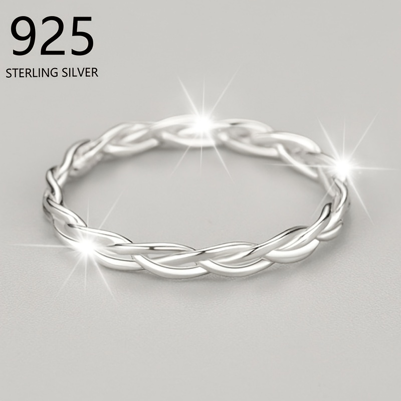 

925 Pure Silvery Small Fresh Sweet Twist Braid Ring For Women, Simple And , Stackable, Ins Trendy Hand Ornament, Best Friend Gift, About 1g