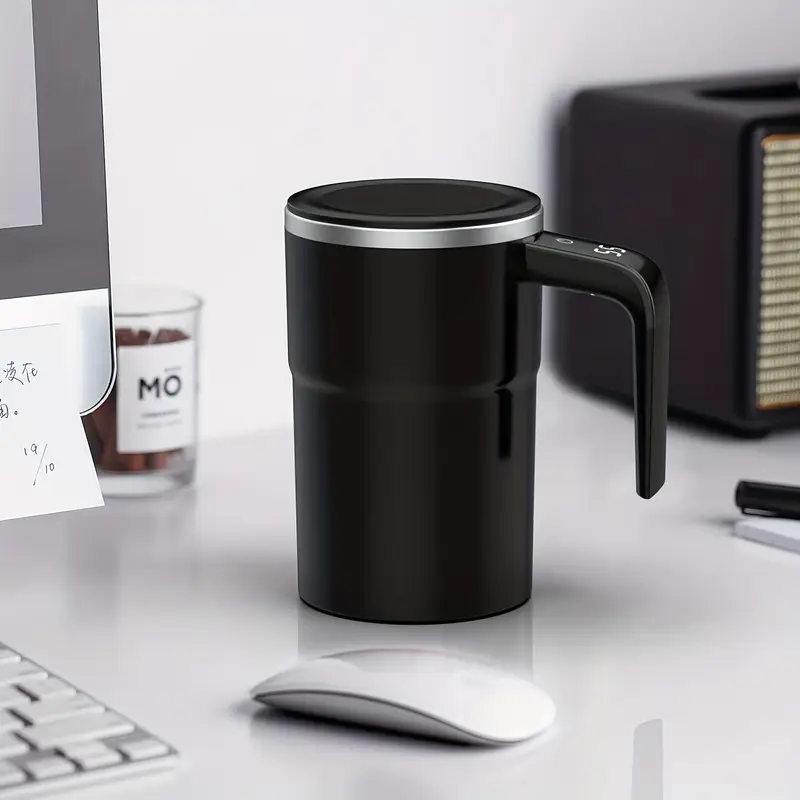 self stirring mug auto magnetic coffee mug with led display temperature rechargeable automatic stirring mug 12oz self mixing cup with lid to stir coffee mixed milk at desk use details 8
