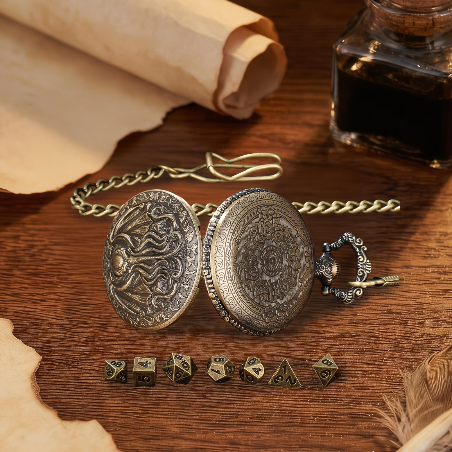 Winged Octopus Metal Case with Mini Dice
