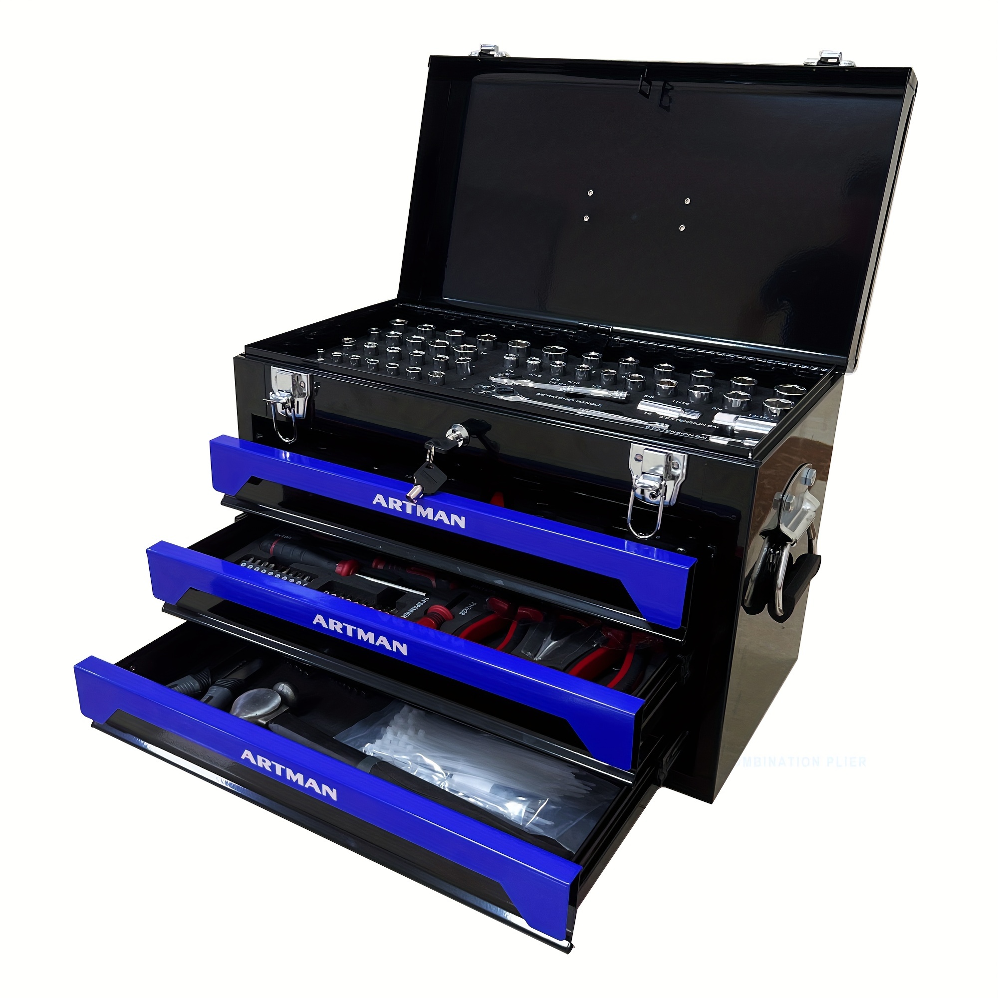 

439pcs Mechanics Tool Set, Household Tool Kit With 3-drawer Heavy Duty Metal Box, Portable Tool Box For Home/auto Repair