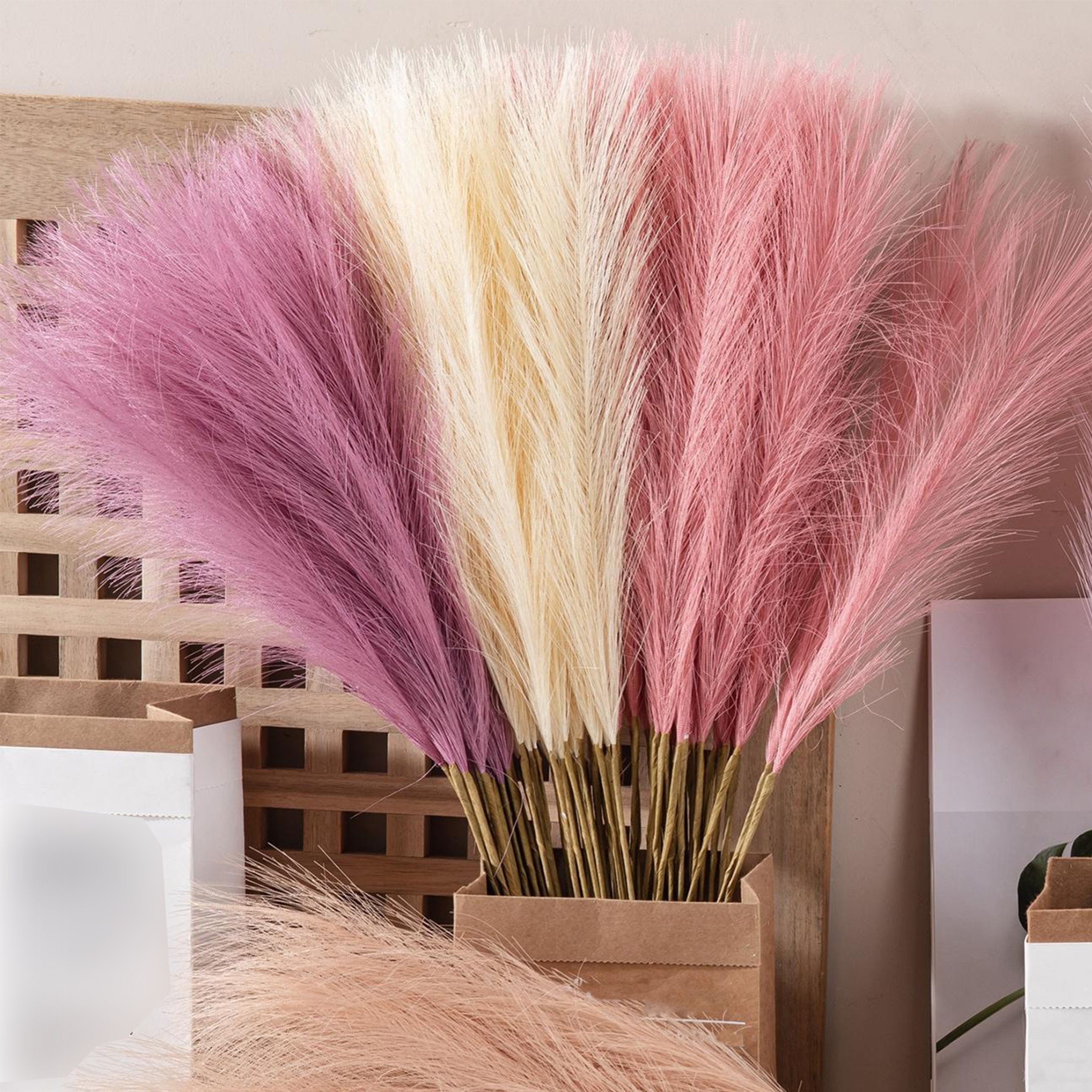 

10pcs, Artificial Pampas Grass, Faux Plants For Office House Wedding Diy Decor, Table Centerpieces, Fake Flowers For Vase Decoration, Room Decor, Home Decor