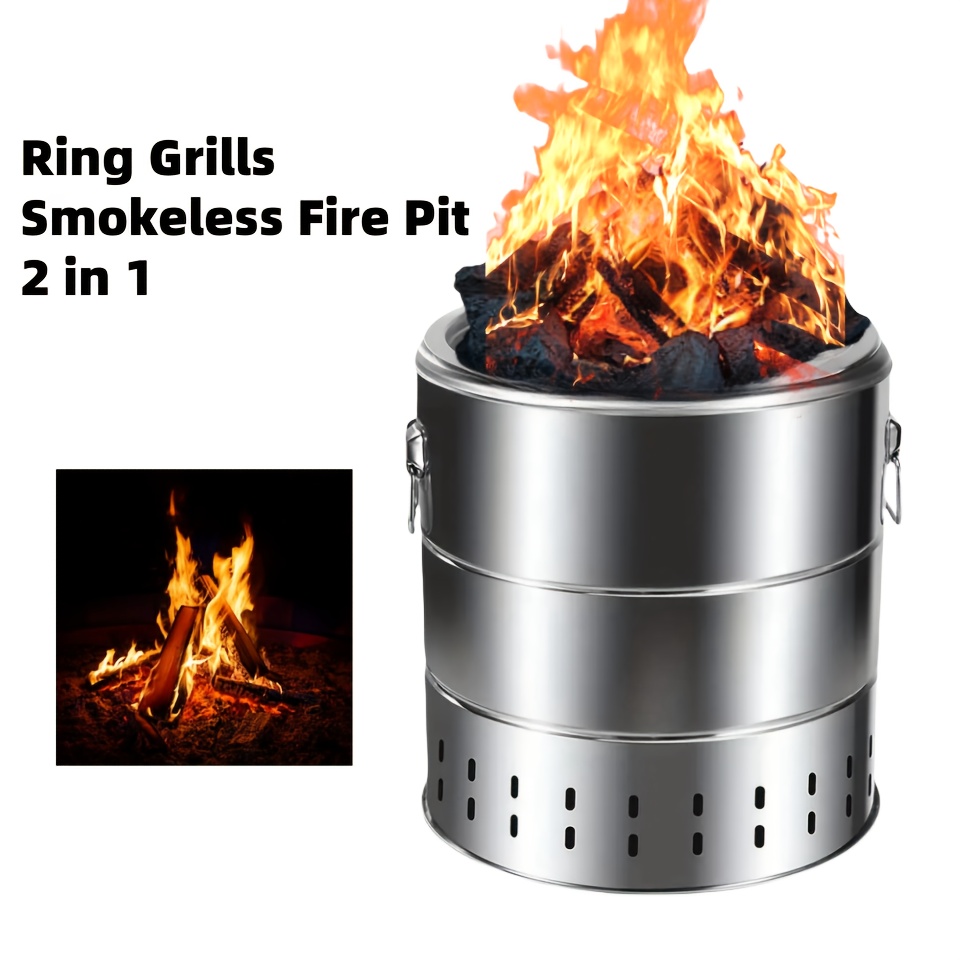 portable smokeless charcoal barrel grill smoking grill smokeless fire pit stainless steel wraparound grill with 28 skewer racks cooking grid and drip tray barbecue tool set 15 4 inch diameter christmas gift for parties picnics and camping details 0