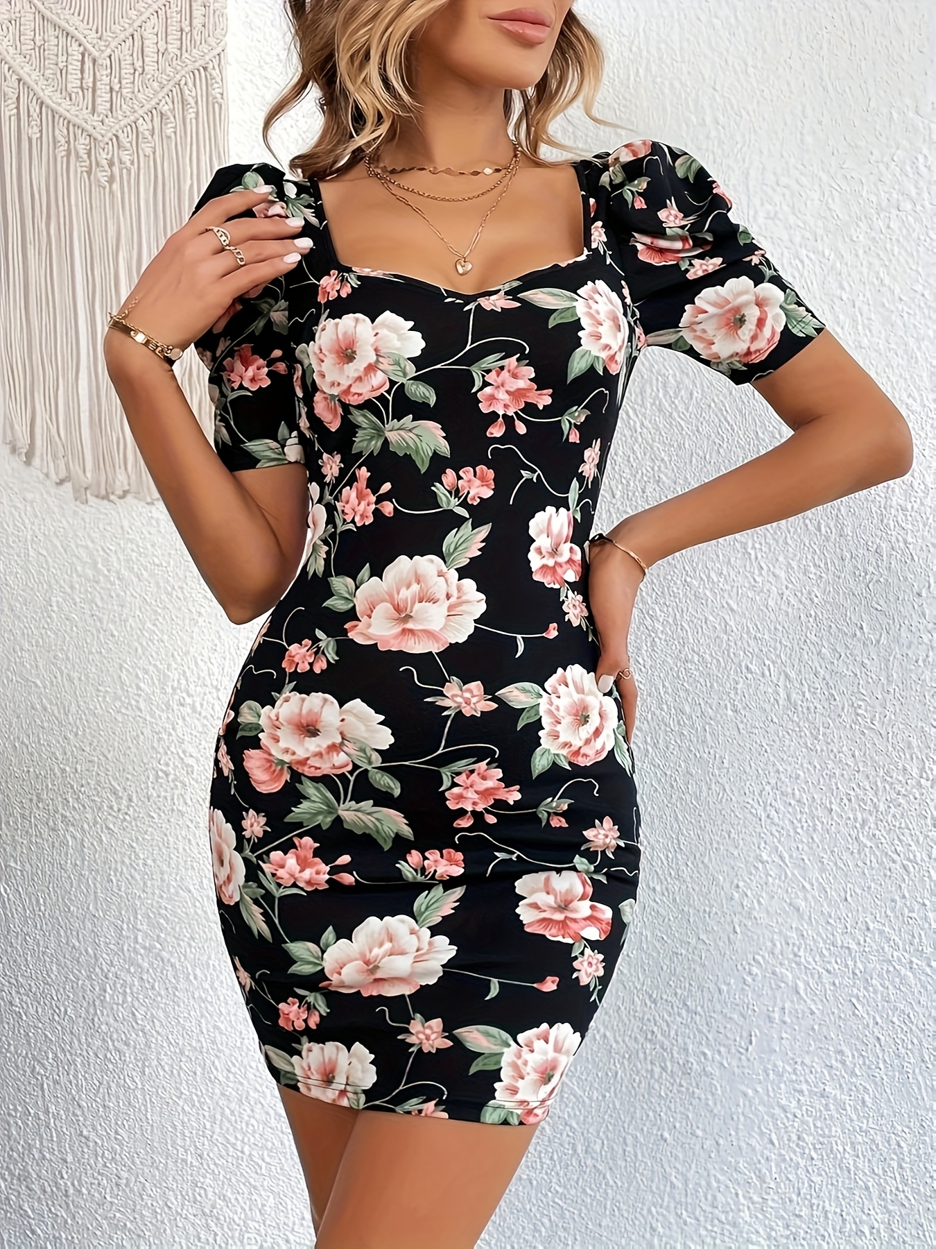 elegant floral print bodycon dress white flowers Temu Netherlands