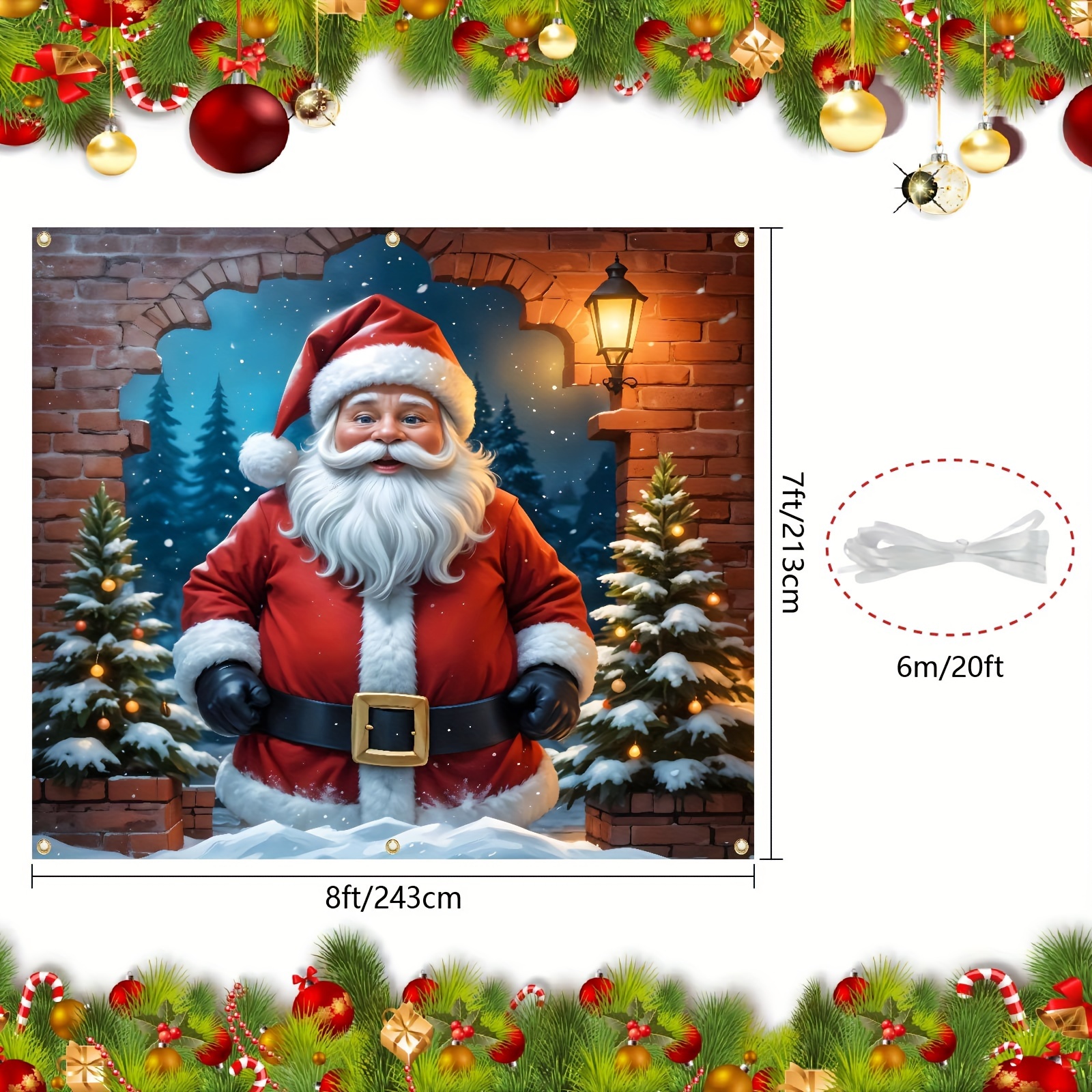 Small Christmas Garage Background Winter Snow Scene Santa Claus Background Wall Christmas Tree Family Gathering Decoration Background Garden Hanging Decoration Background Banner 8x7ft