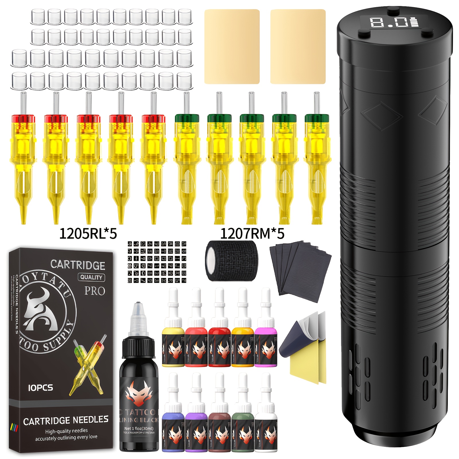  complete tattoo gun kit tattoo pen with 1500mah capacity wireless   cartridge needles 11 inks and tattoo supplies suitable for   beginners and experienced  