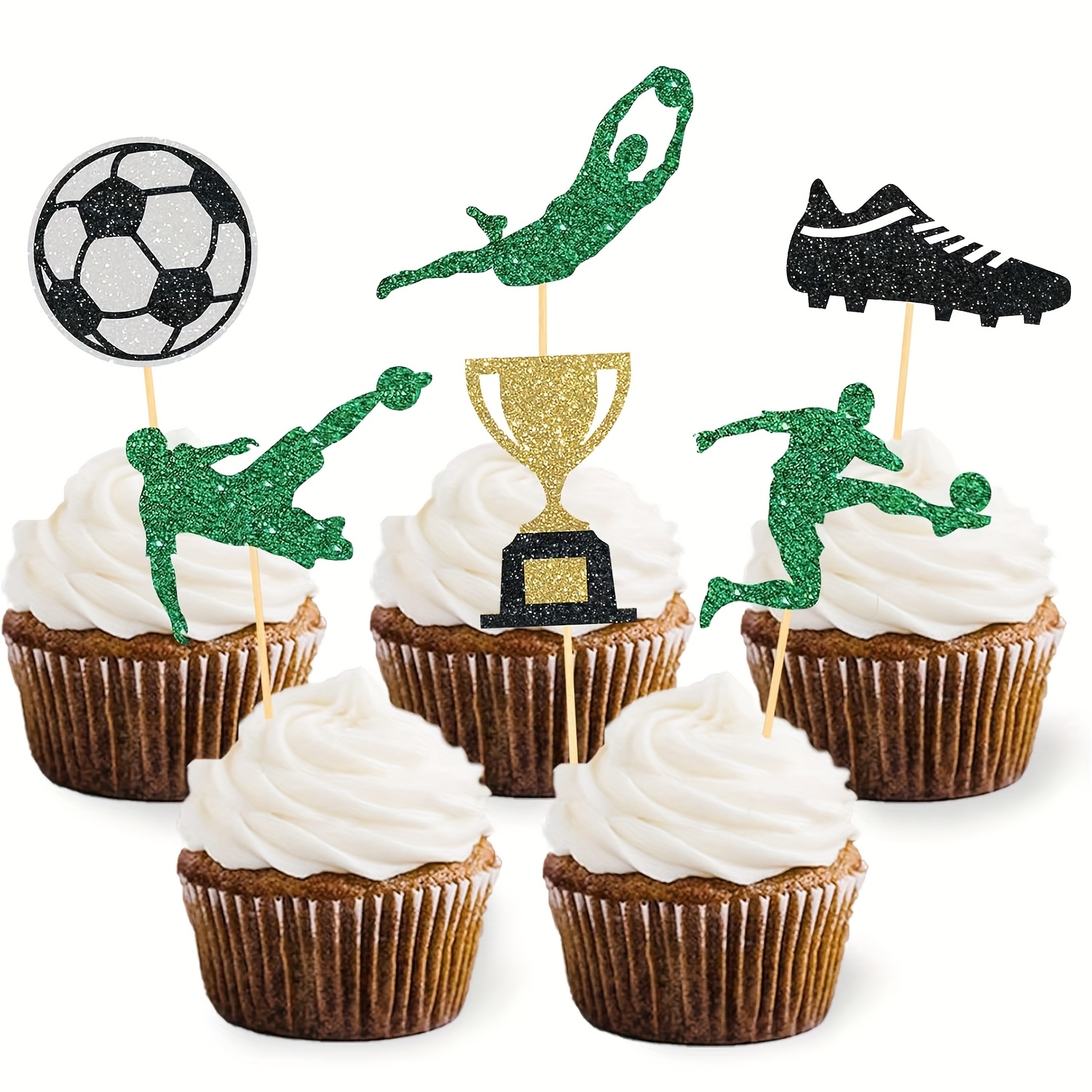 Image of Set Of 24 Soccer-themed Cupcake Decorations For Birthday Parties, Baby Showers, And Sports Events
