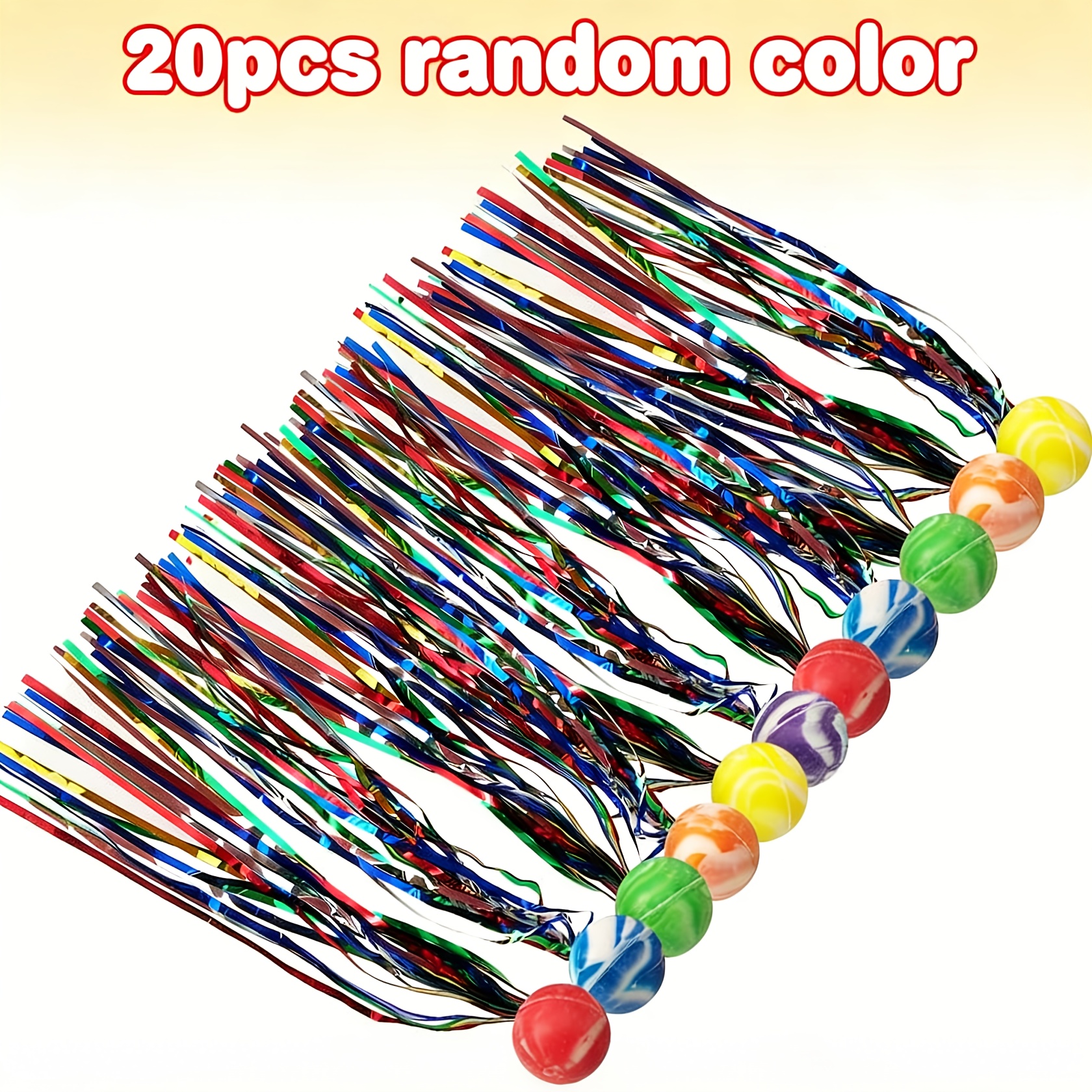 Image of 20pcs Balls With Colorful Streamers - 1 Inch Rubber Bouncy Balls Bulk For Kids Party Favors, Fillers, Piñata Fillers & Carnival Prizes, Random Color