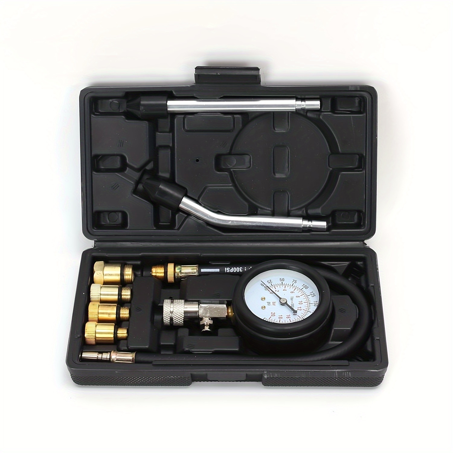 TEMU 8pcs Compression Tester Kit 0-300 Psi Engine Cylinder Pressure Gauge Automotive Tool For Motorcycle Car Truck