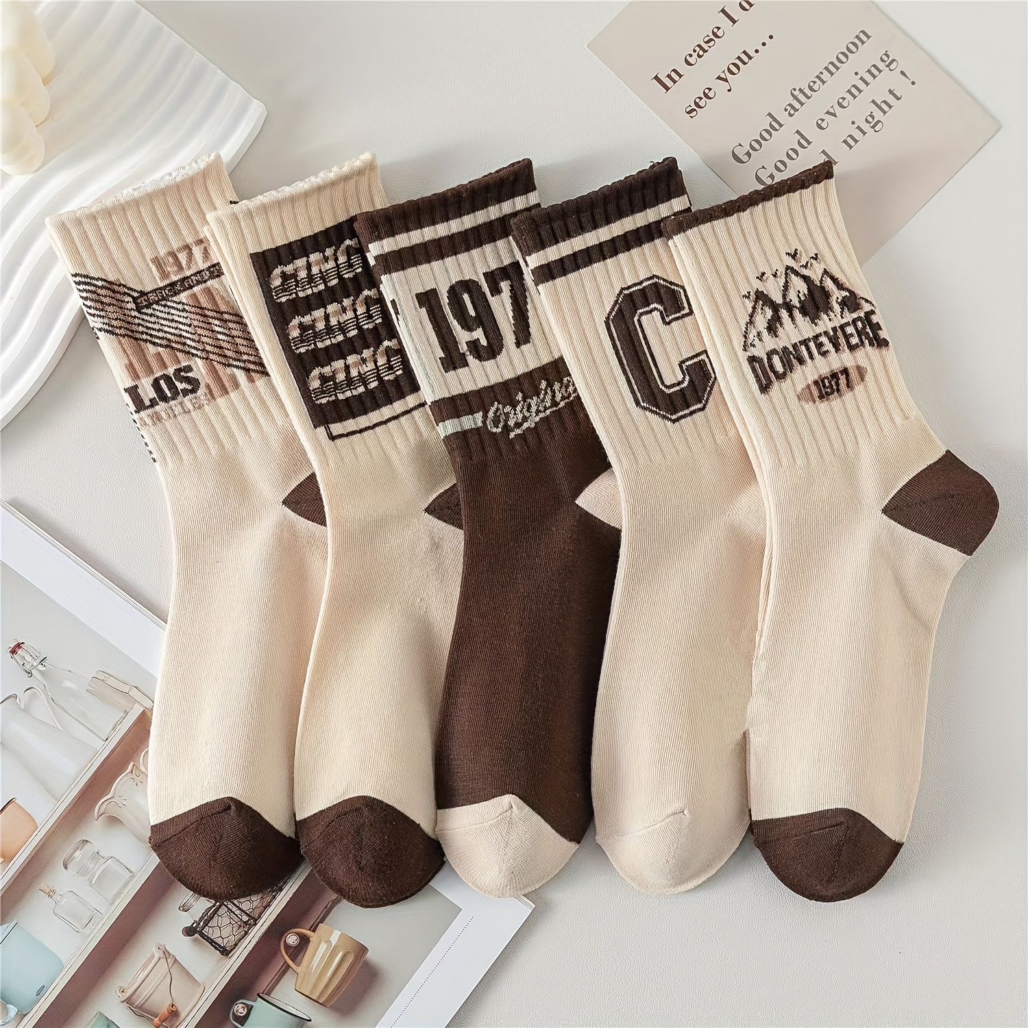 TEMU 5/10 Pairs Women's Cartoon Bear Cute Animal Pattern Socks, Breathable Soft Comfortable Casual Medium Tube Socks For Daily Wea