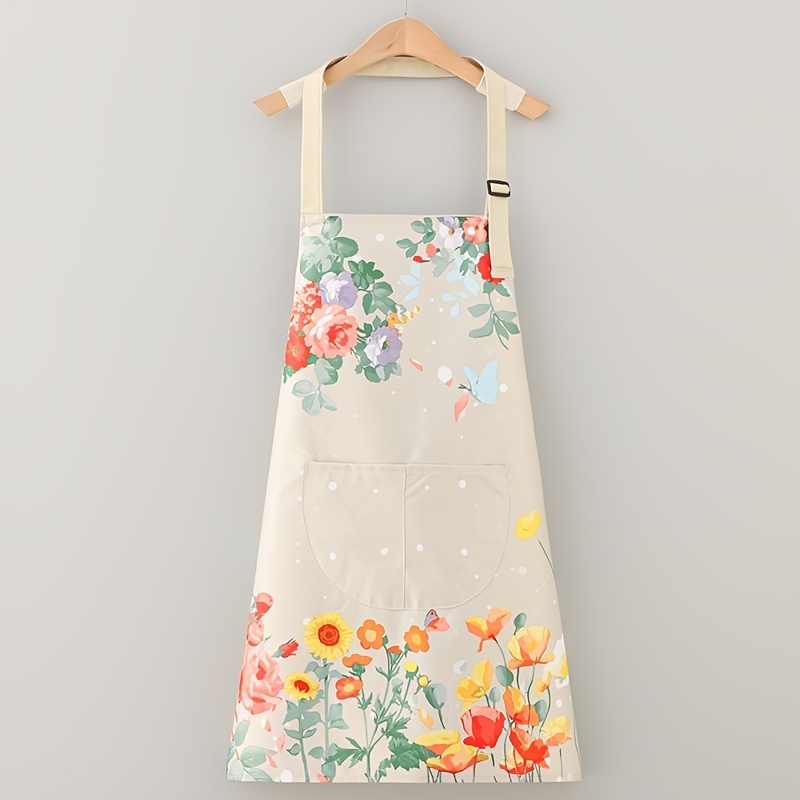 chic butterfly print polyester apron oil waterproof ideal for cooking gardening details 8