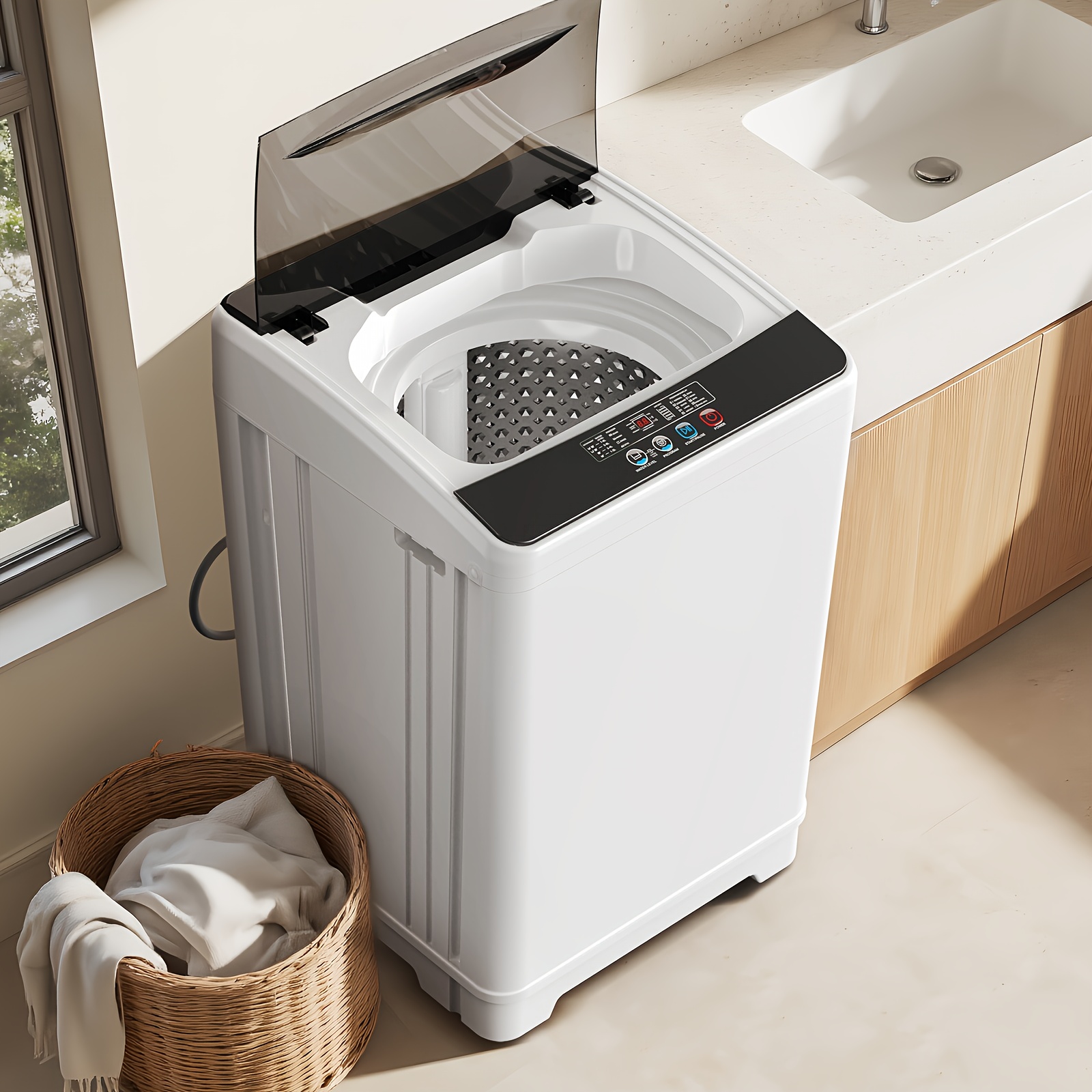 17 6lbs automatic washing machine fully automatic portable washing machine with led display 10 washing programs 8 water levels 24 hours delayable cleaning function grey