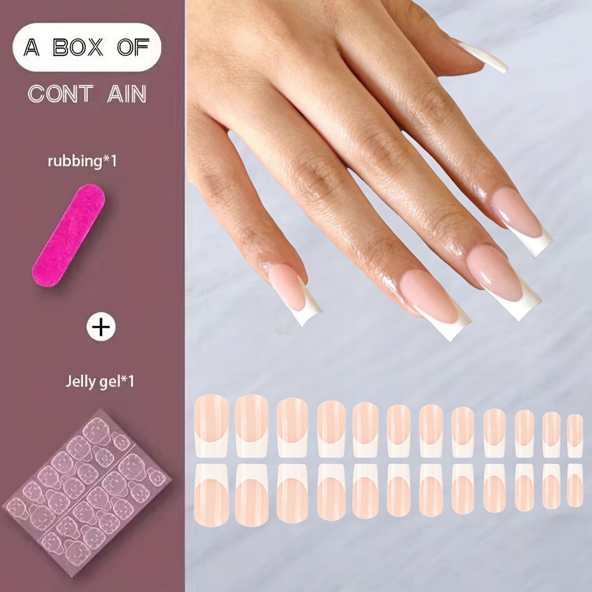 TEMU 24pcs Medium-length Wearable Nails French -on False Nails Suitable For Women' Wear