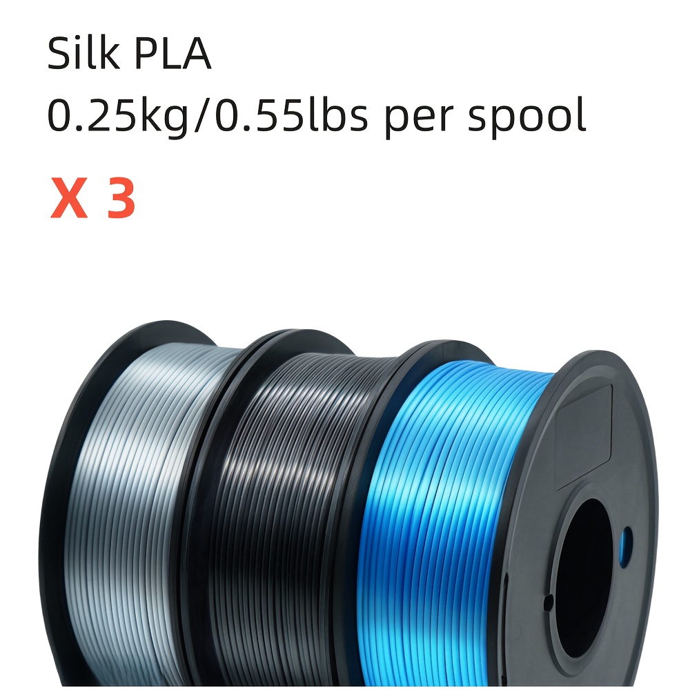 3d Printer Filament, 250g Pla Filament Bundle, 1.75mm Smooth Filament Muticolor, 250g/0.55lbs Spool, 3 Rolls, Black + Gray + Blue