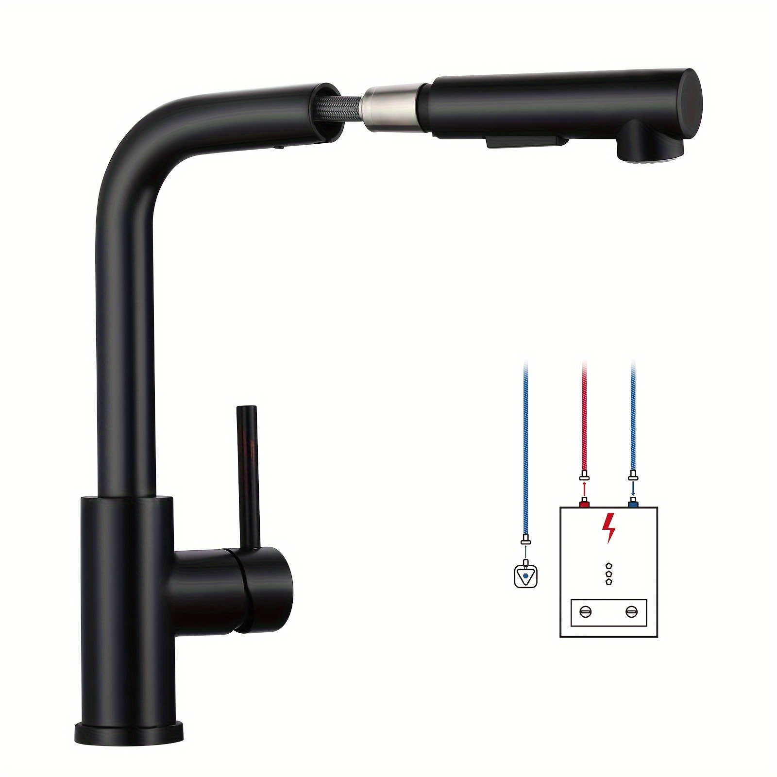 Pull-out Kitchen Tap, Black Kitchen With Heads, Kitchen Faucet With 3 Boiler Connections, Stainless Steel Single Handle Sink Tap