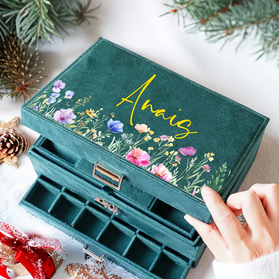 

Personalized Vintage Velvet Jewelry Box With - Customizable Green Jewelry Organizer For Women, Perfect Valentine’s Day Gift Or Keepsake