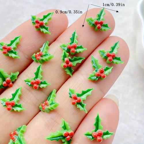 36 68 118pcs resin mini green christmas leaves flat back figurines nail art diy wedding scrapbooks jewelry crafts and nails accessories crafts