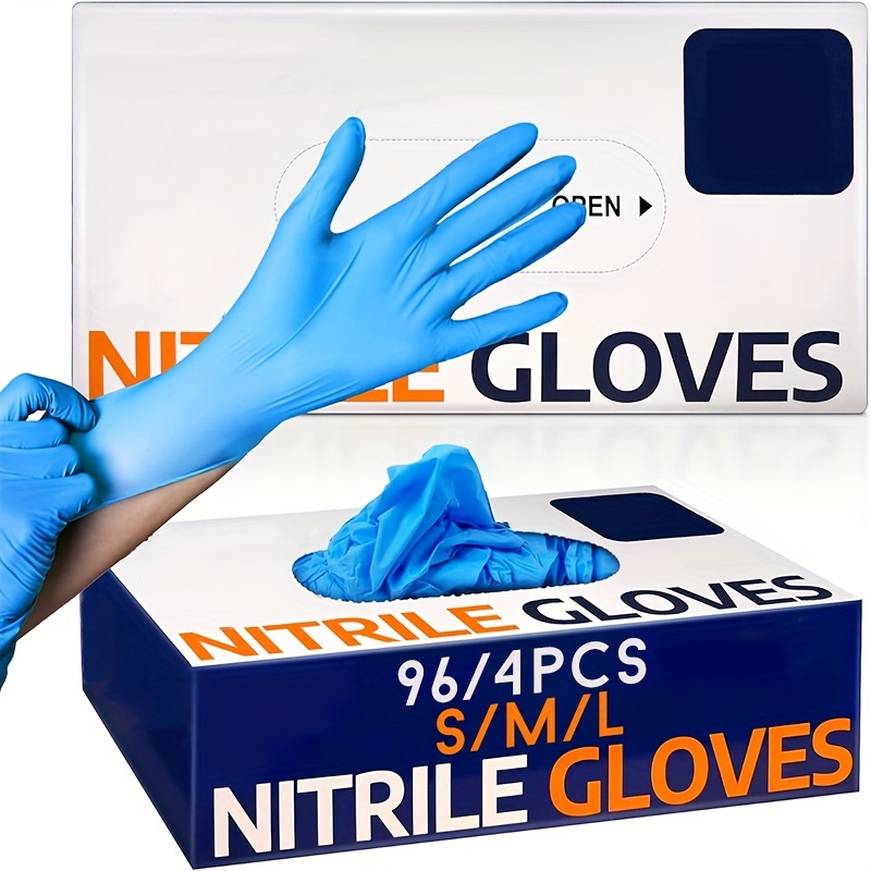 

96-pack Blue Disposable Nitrile Gloves, Waterproof Pvc-free Ambidextrous Cleaning Gloves For Kitchen, Bathroom, Tattoo, Hair Dyeing, Beauty Salons, Allergy-free Lead-free Latex-free Household Tools