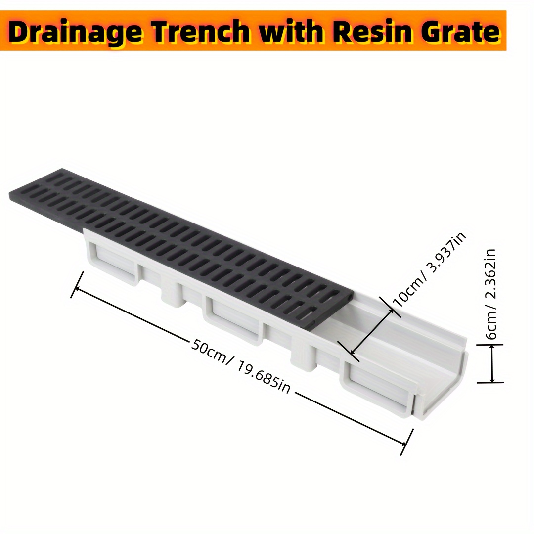 Image of Easy-install Resin Mini Drain Trench Set With Stainless Steel/resin Grate, 0.5m - Perfect For Diy Bathroom, Patio, Garden & Road Drainage Systems