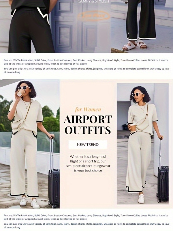 lounge sets for women 2 piece outfits knit short sleeve pullover   wide leg pants casual sweater sets tracksuits Product details 3