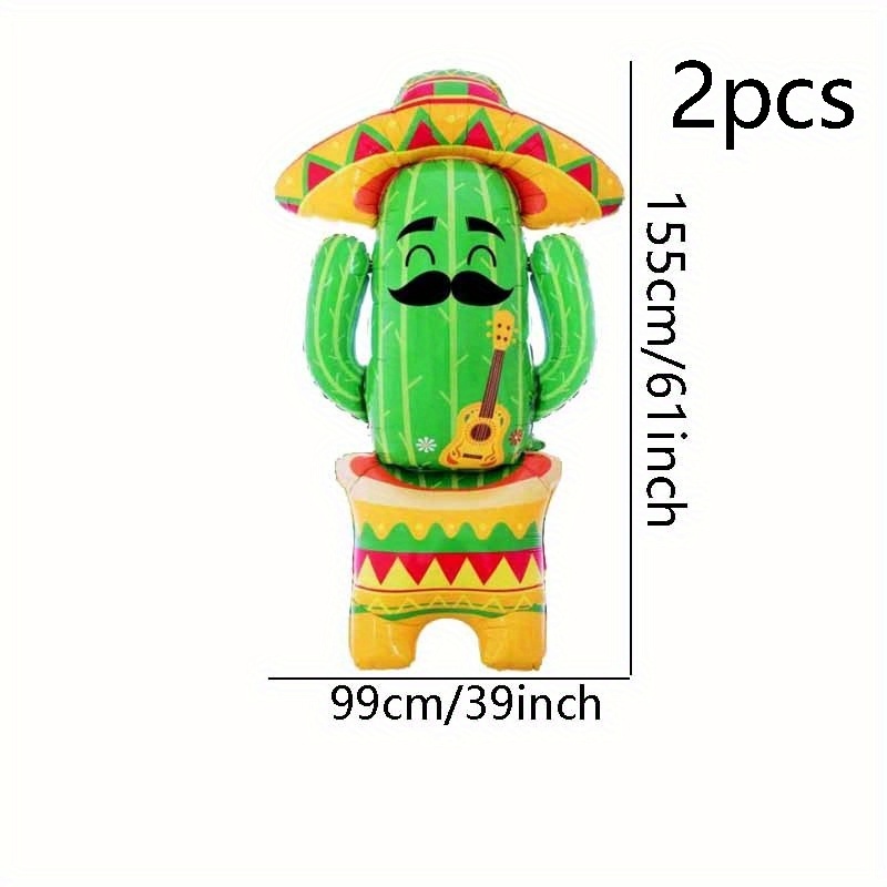 Image of 1/2pcs 61-inch Standing Large Base Flowerpot Cactus-shaped Balloon, Mexican Theme Party Atmosphere Decoration, Gift Prop, Indoor And Outdoor Room Decoration Replica, For Halloween, Christmas
