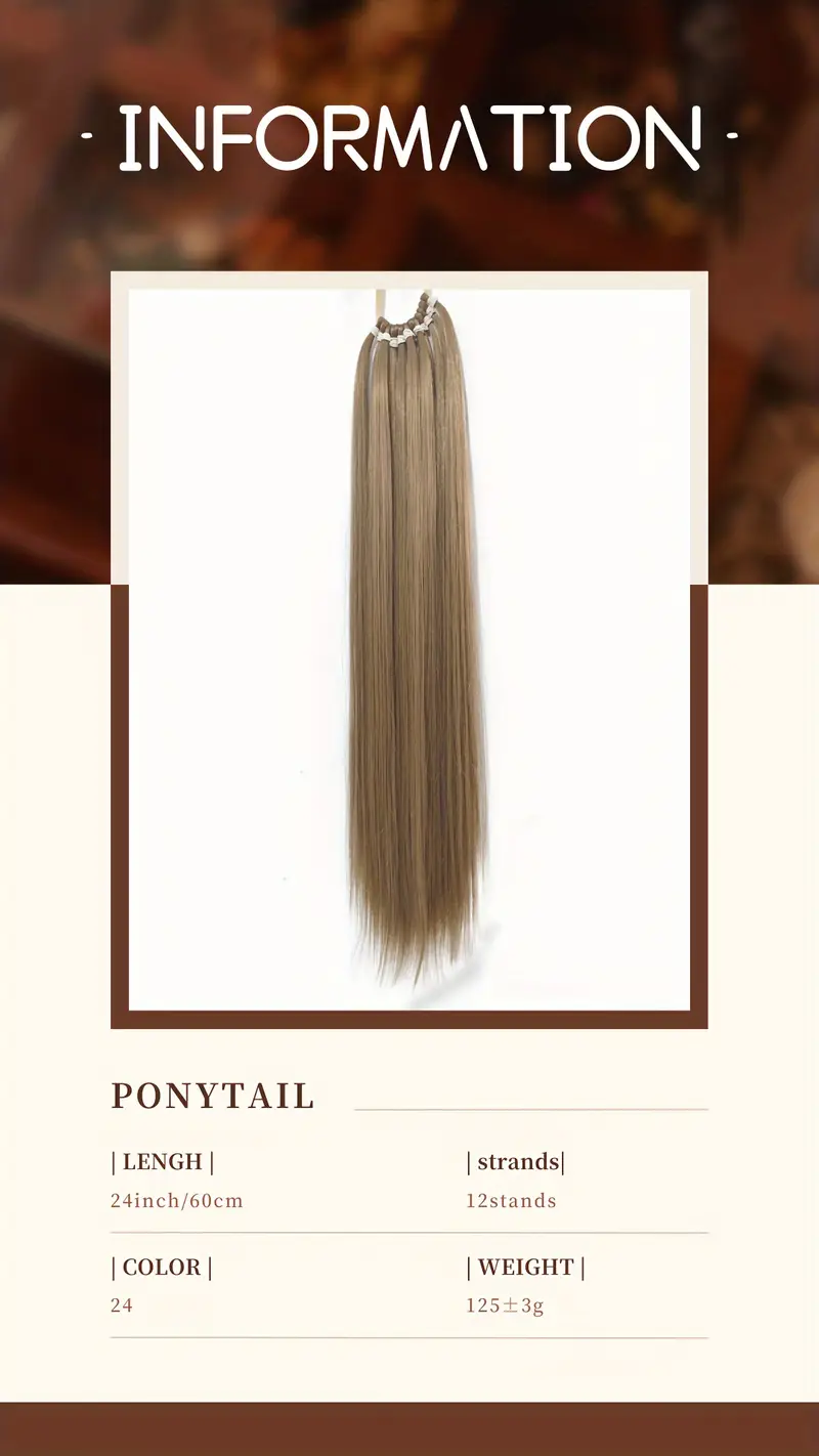 elegant 24 long straight ponytail extension for women heat resistant synthetic hair with elastic band versatile diy wrap around style adds volume length to any hairstyle ponytail hair extensions details 1