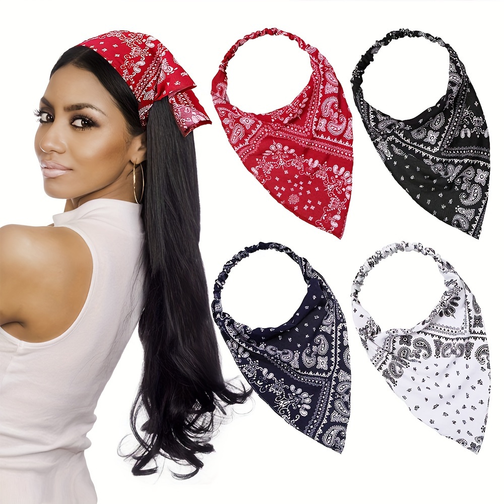 1pc floral elastic hair scarf headband chiffon head - Temu display picture 3