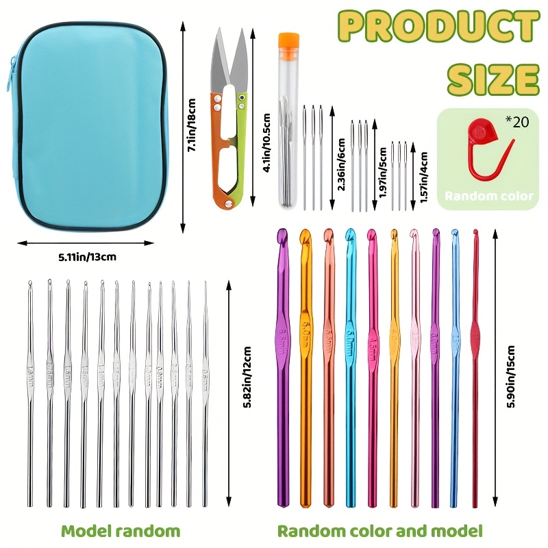E-shop Häkelnadel-Set, Häkelnadel-Kit mit Aufbewahrungsbox, Stricknadeln, stumpfe Nadeln, Maschenmarkierer, DIY Handstrick-Werkzeug für Anfänger
